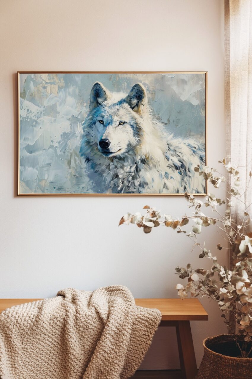 Malerei Poster Wolf Portrait weiß ruhig