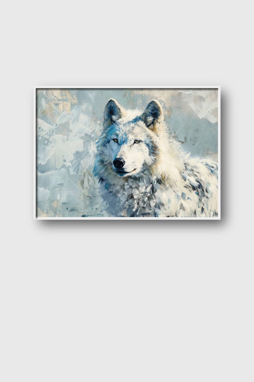 Malerei Poster Wolf Portrait weiß ruhig