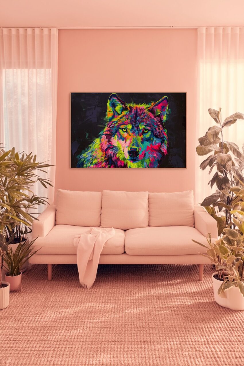 Digitale Kunst Poster Wolf bunt farbig neon