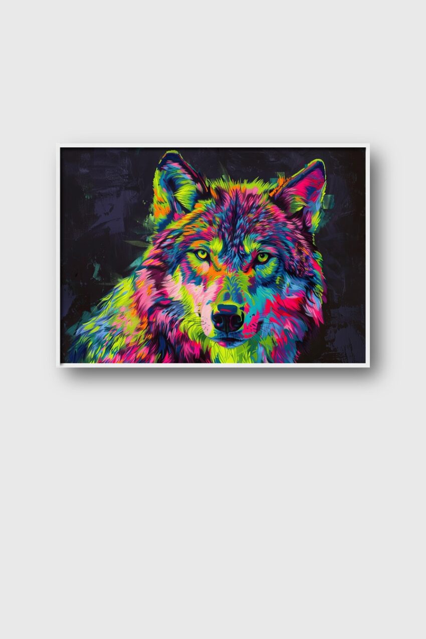 Digitale Kunst Poster Wolf bunt farbig neon