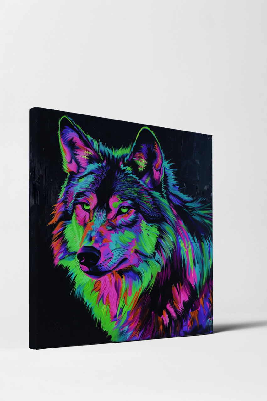 Digitale Kunst Poster Wolf neonfarben leuchtend bunt