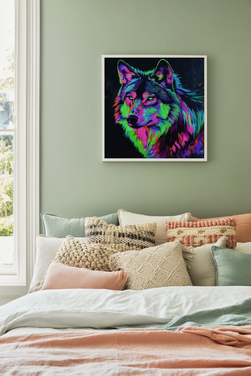 Digitale Kunst Poster Wolf neonfarben leuchtend bunt