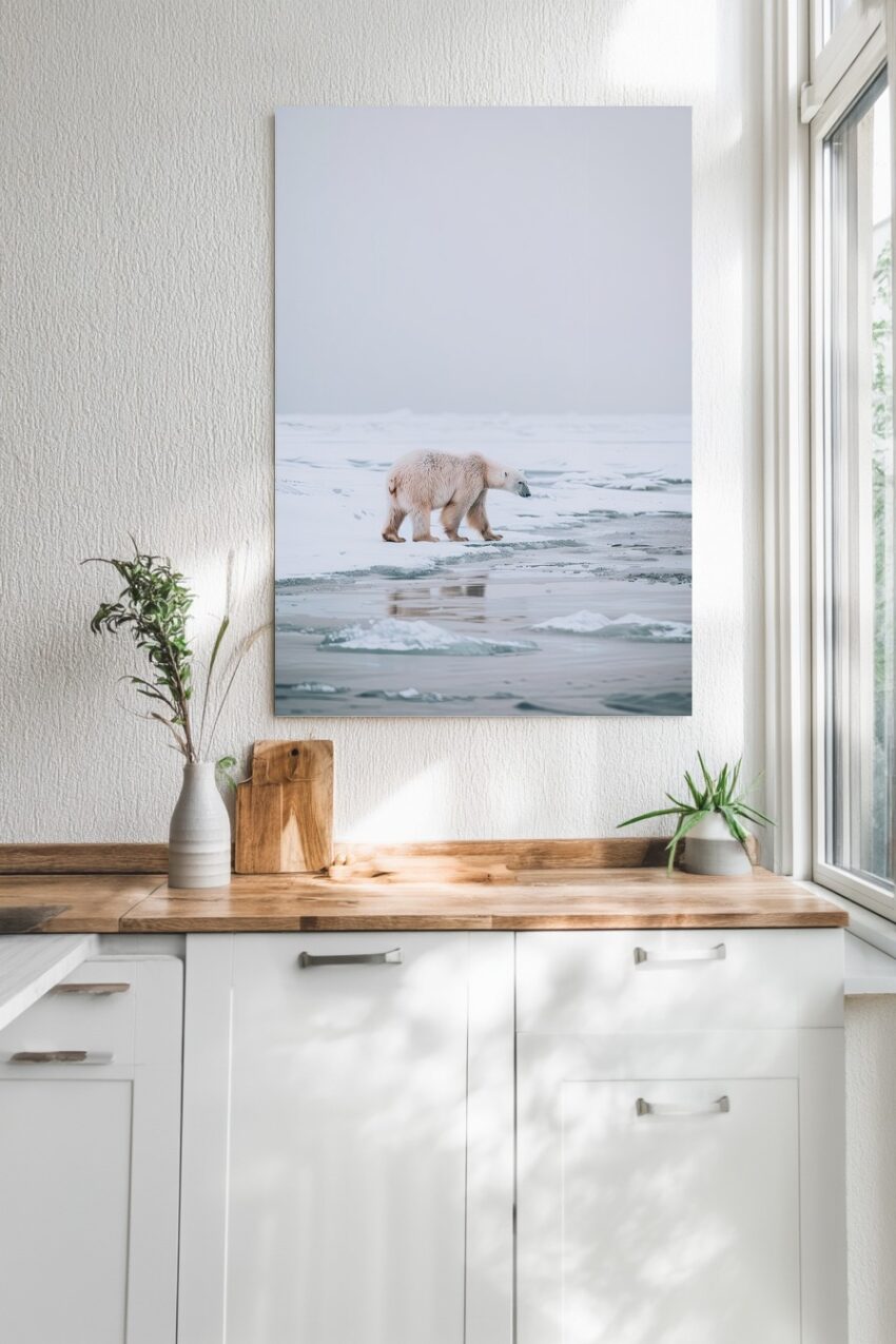 Fotografie Poster Eisbär Eislandschaft minimalistisch weiß grau