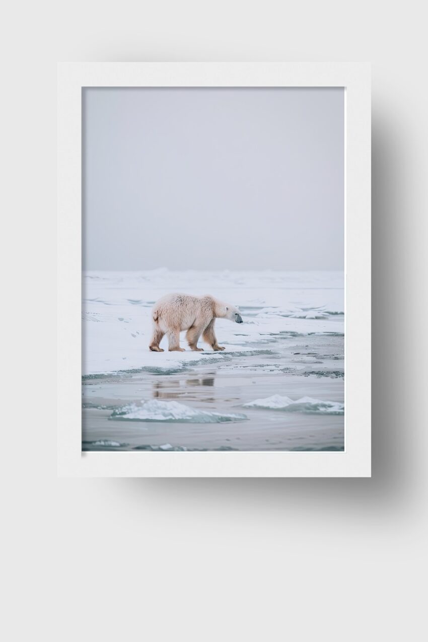 Fotografie Poster Eisbär Eislandschaft minimalistisch weiß grau