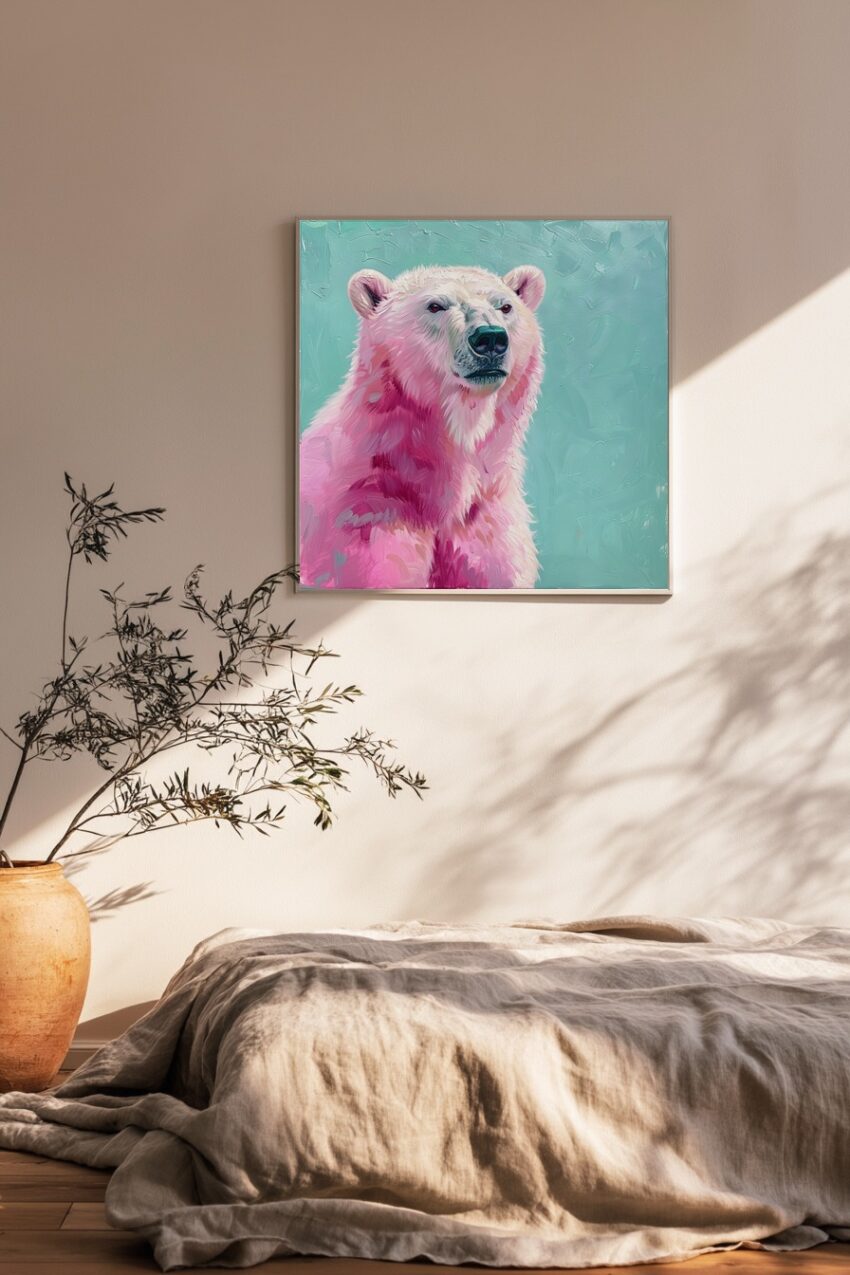 Illustration Poster Eisbär farbig blau rosa