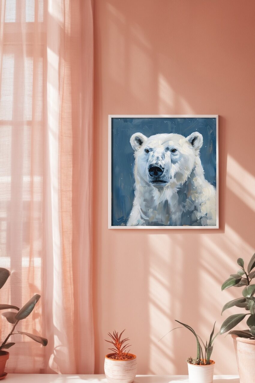 Malerei Poster Eisbär Kopf weiß blau