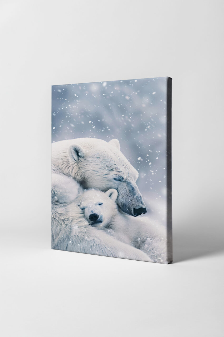 Fotografie Poster Eisbären Mutter Kind Schnee weiß