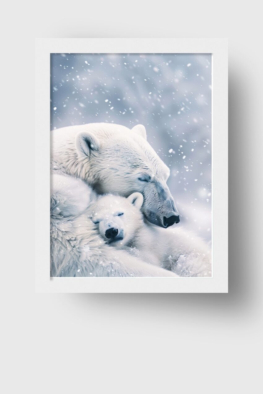 Fotografie Poster Eisbären Mutter Kind Schnee weiß