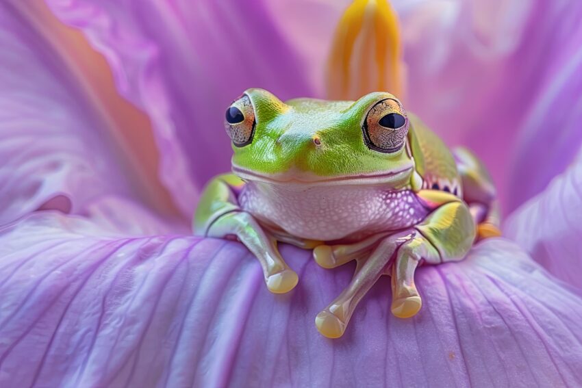 Fotografie Poster Frosch grün rosa Nahaufnahme