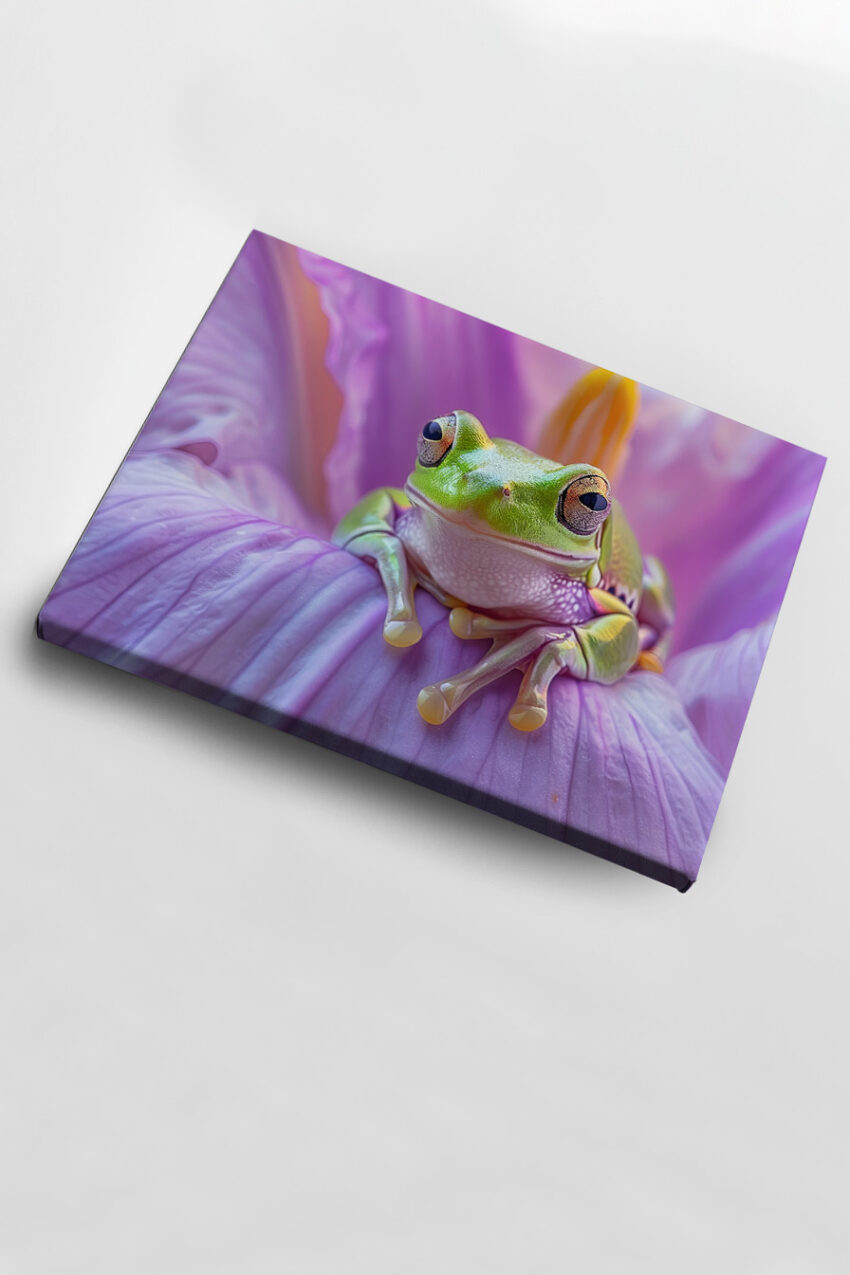 Fotografie Poster Frosch grün rosa Nahaufnahme