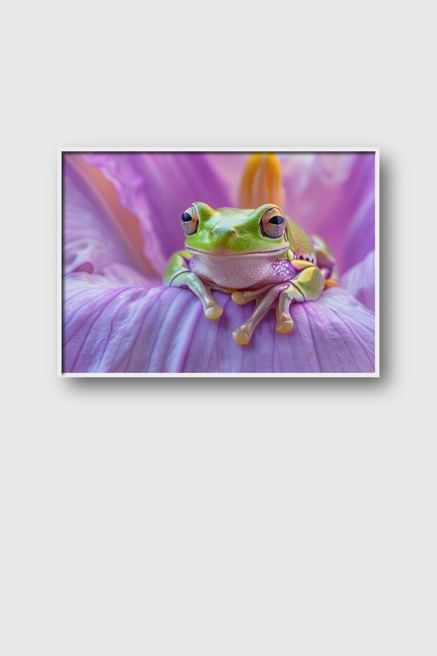Fotografie Poster Frosch grün rosa Nahaufnahme