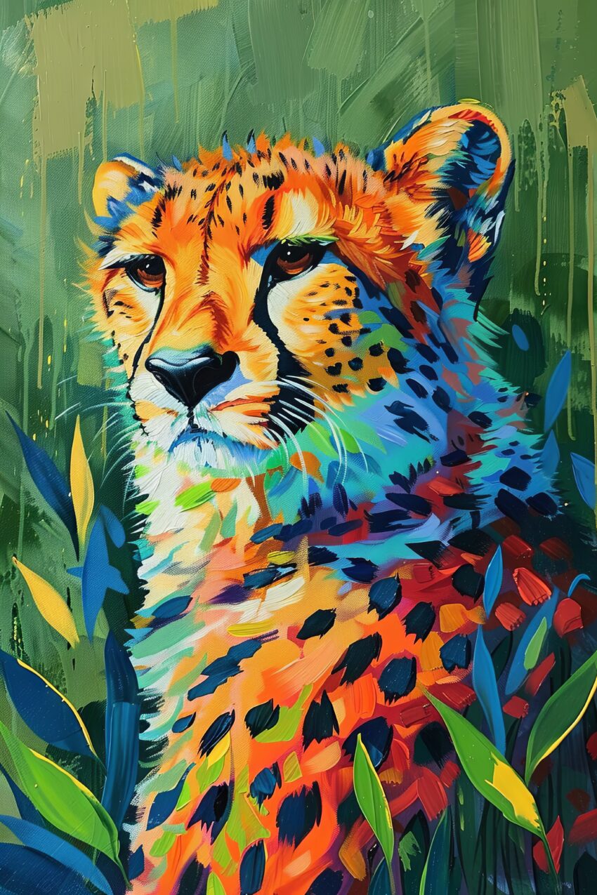 Digitale Kunst Poster Gepard bunt farbig grün