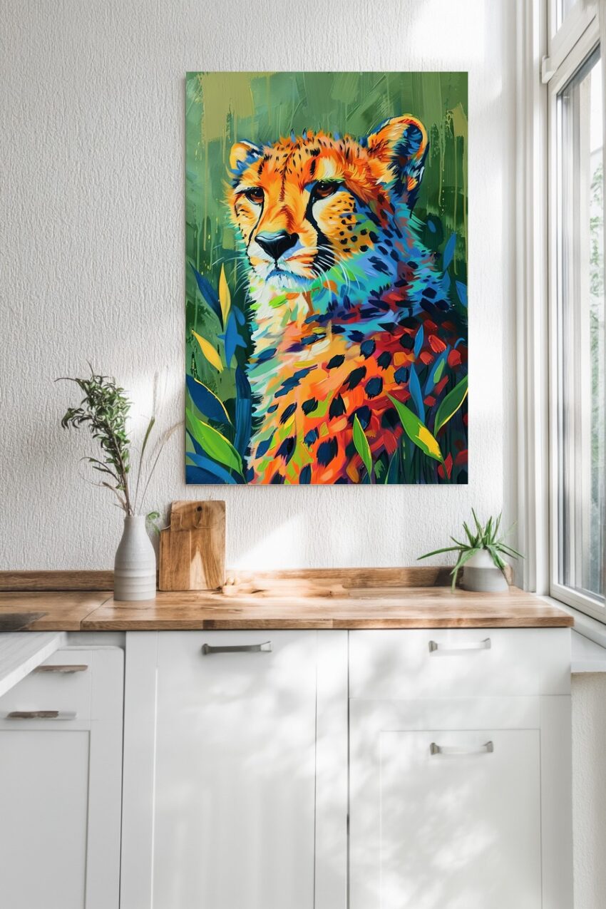 Digitale Kunst Poster Gepard bunt farbig grün