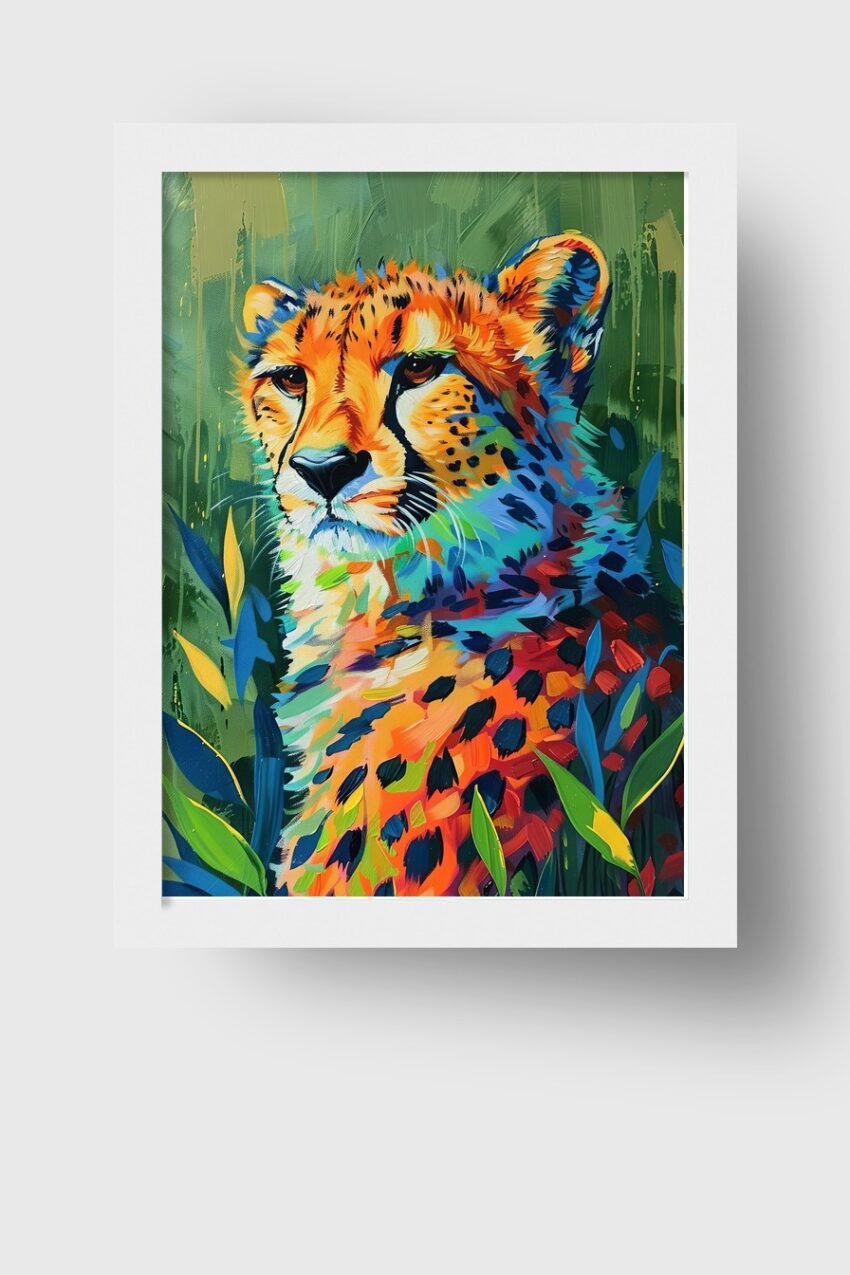 Digitale Kunst Poster Gepard bunt farbig grün