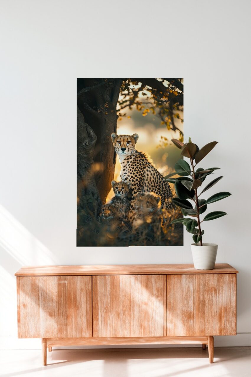Fotografie Poster Gepard Familie warmes Licht