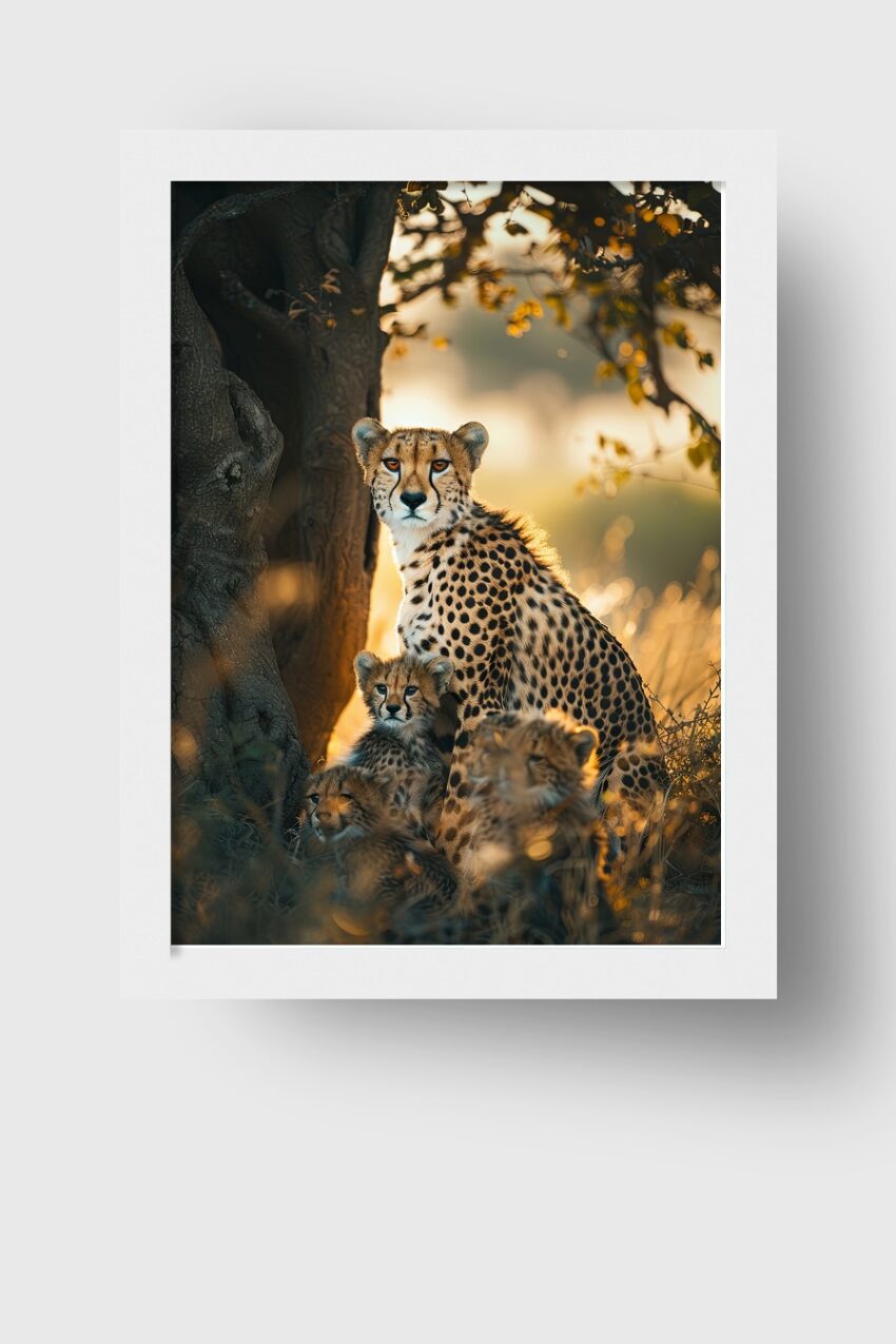 Fotografie Poster Gepard Familie warmes Licht