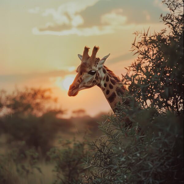 Giraffe Abendlicht Gerahmt