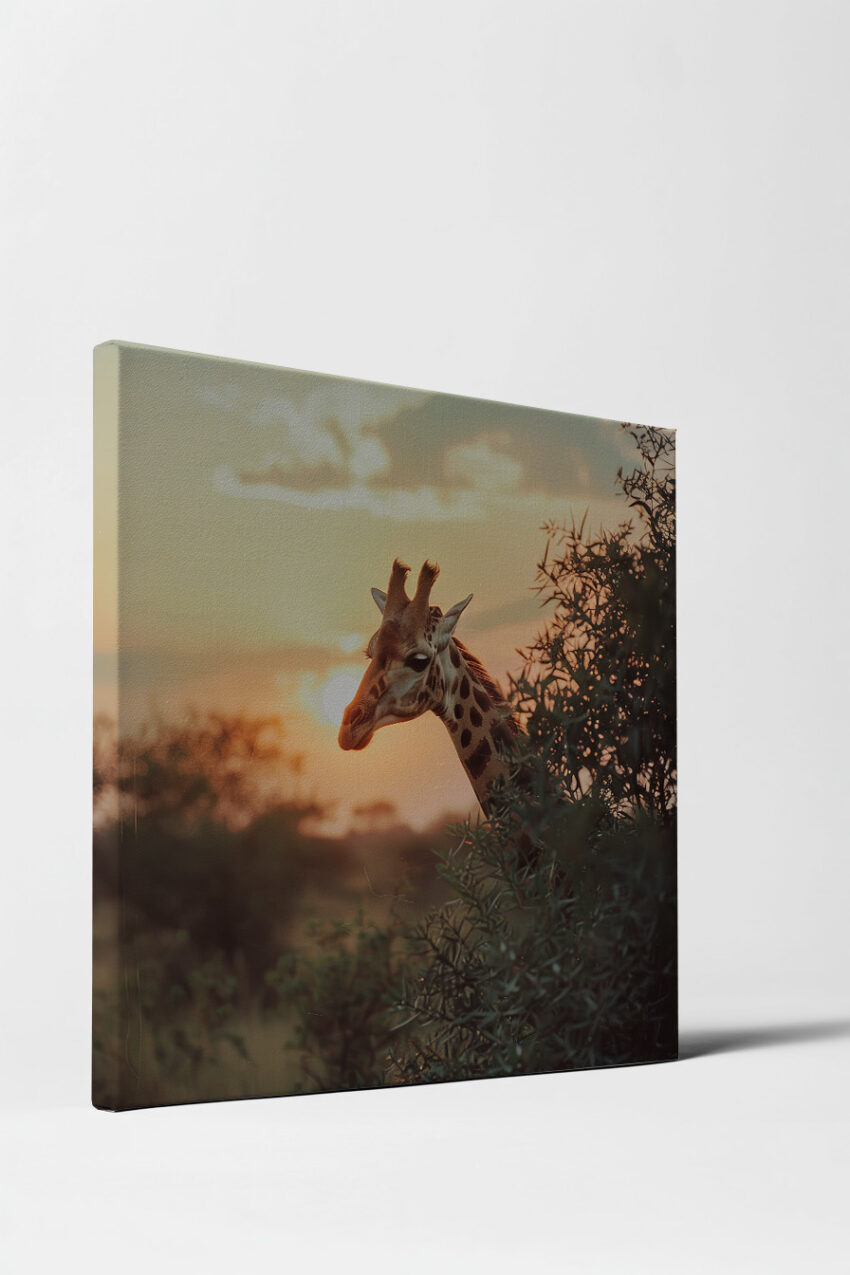 Fotografie Poster Giraffe Sonnenuntergang warm