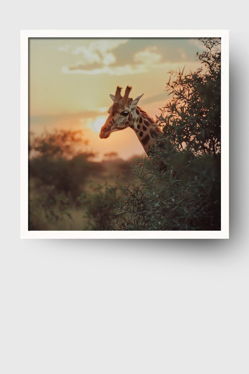 Fotografie Poster Giraffe Sonnenuntergang warm