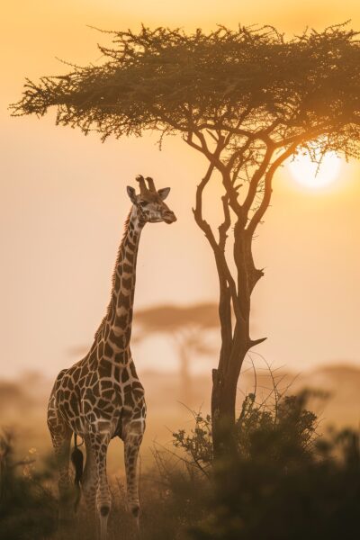 Giraffe Sonnenaufgang Gerahmt