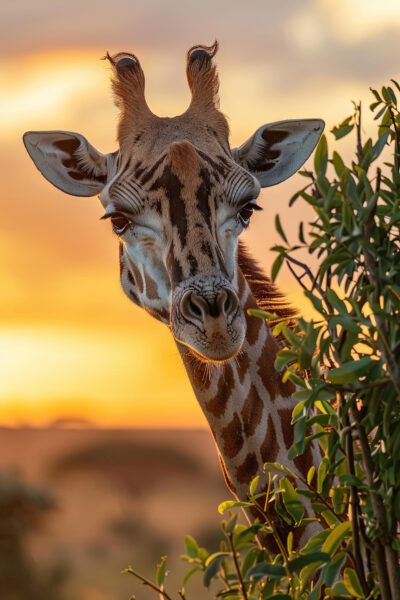 Giraffe Gesicht Sonnenuntergang Poster