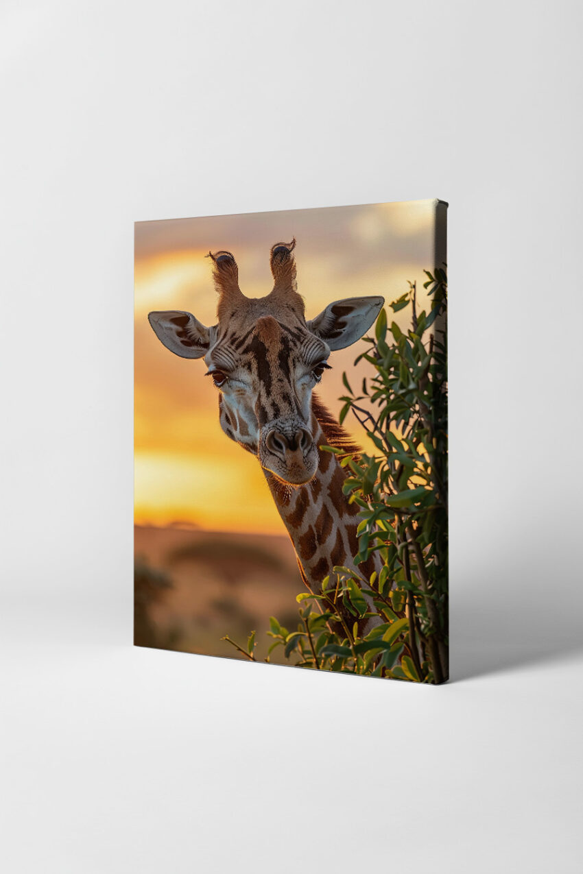 Fotografie Poster Giraffe Gesicht Sonnenuntergang warm