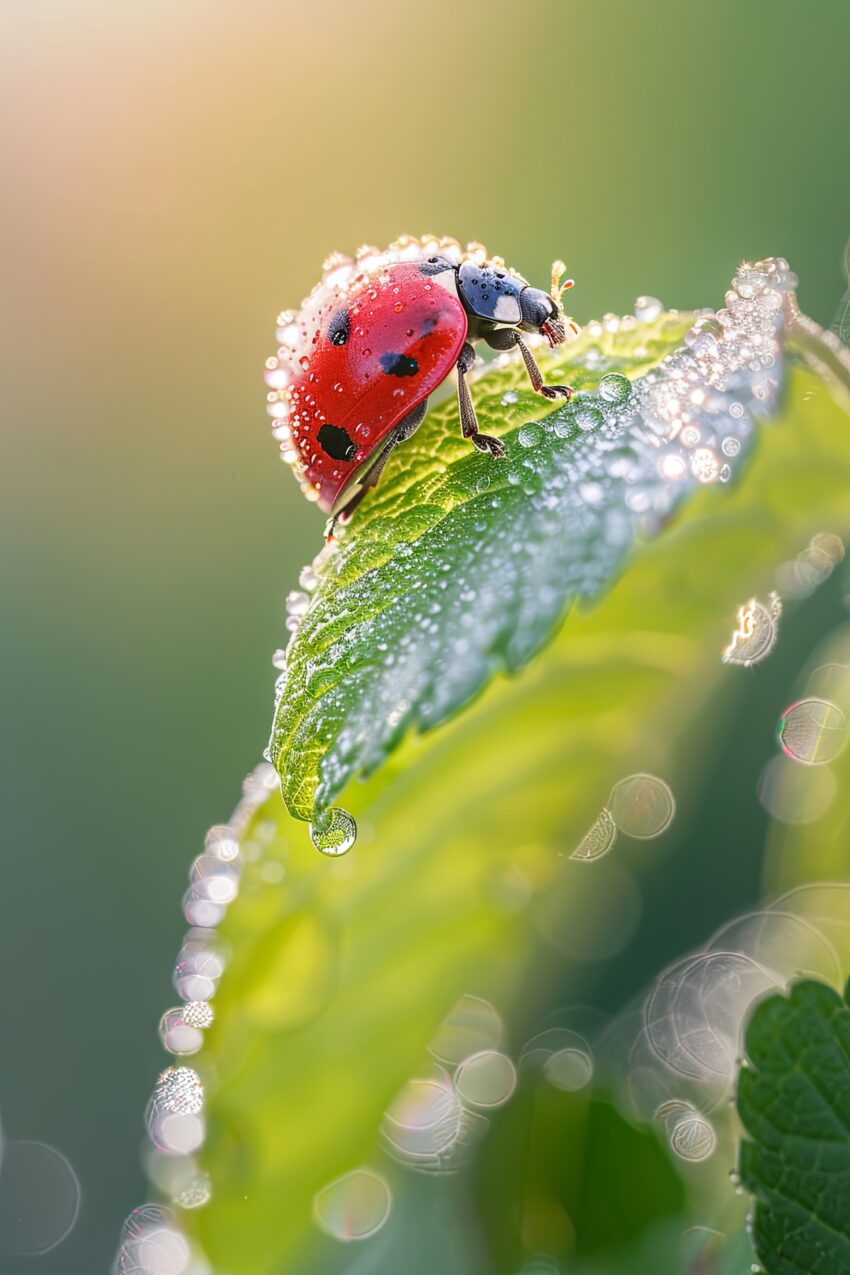 Fotografie Poster Marienkäfer rot grün tau