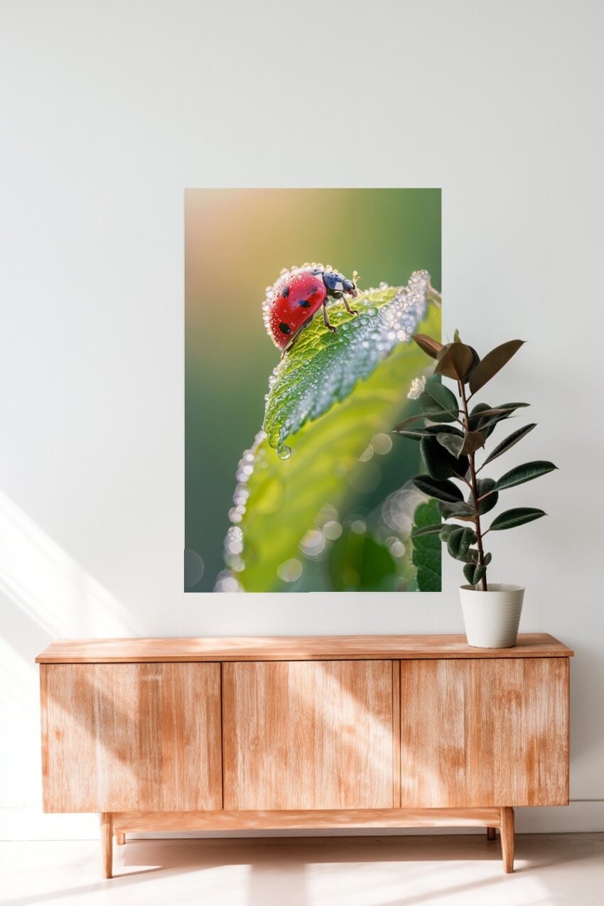 Fotografie Poster Marienkäfer rot grün tau