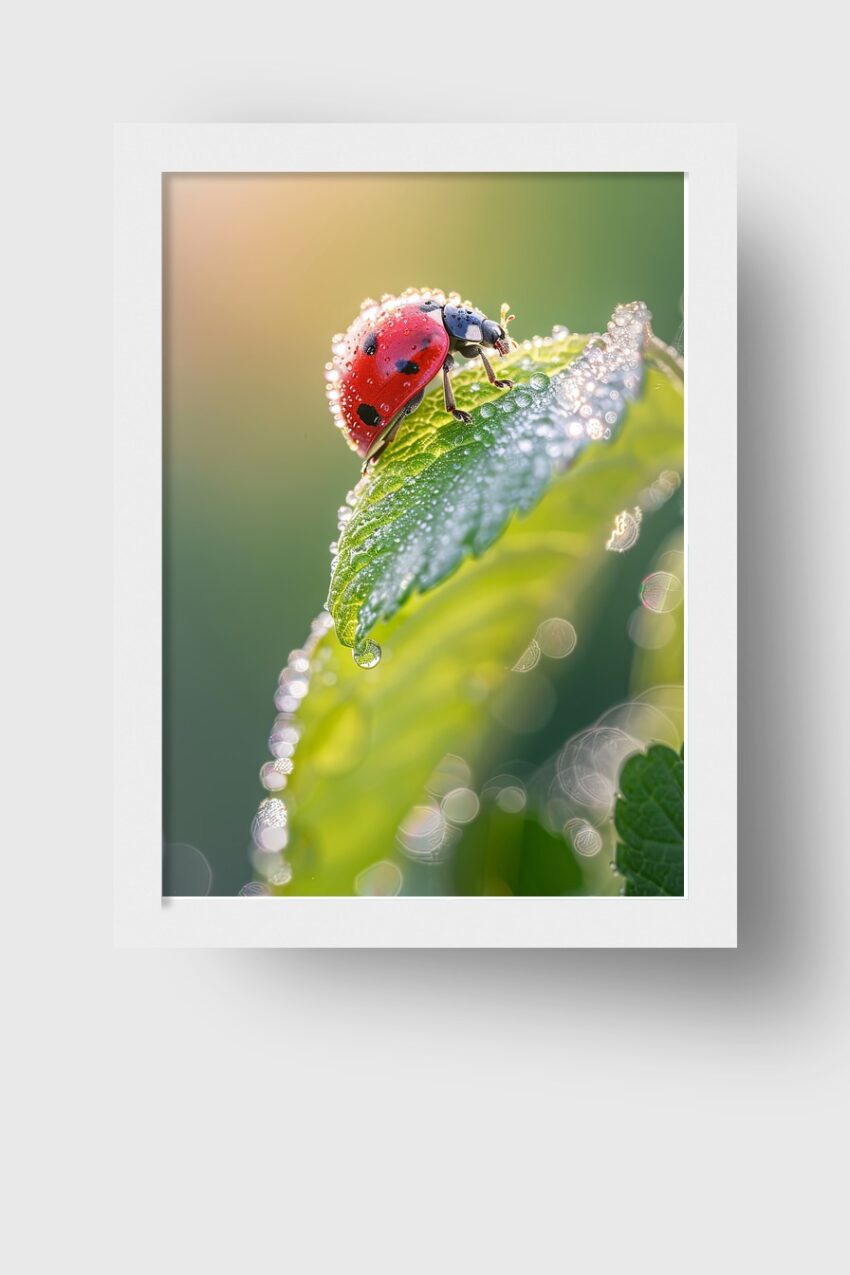 Fotografie Poster Marienkäfer rot grün tau