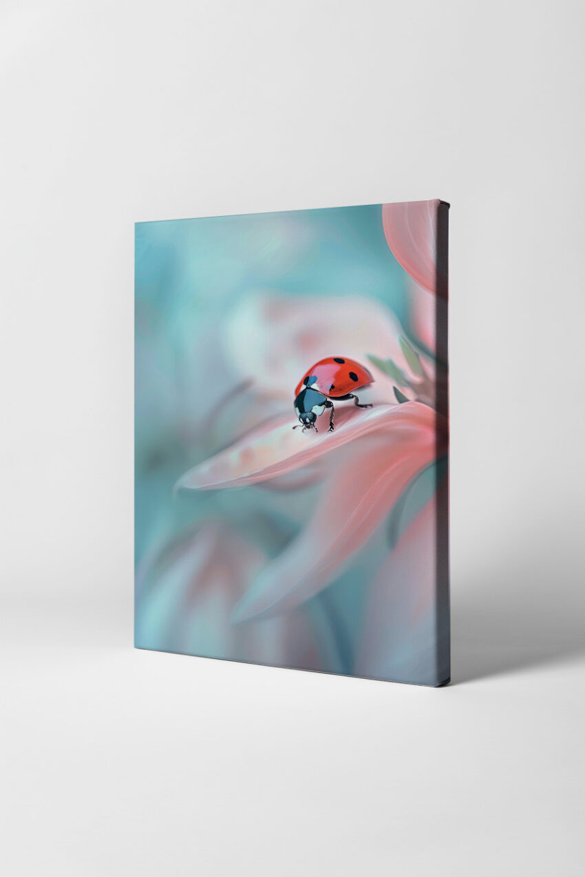 Fotografie Poster Marienkäfer rosa Blüte zart