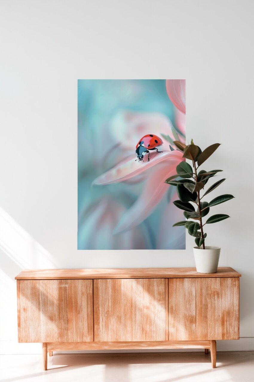 Fotografie Poster Marienkäfer rosa Blüte zart