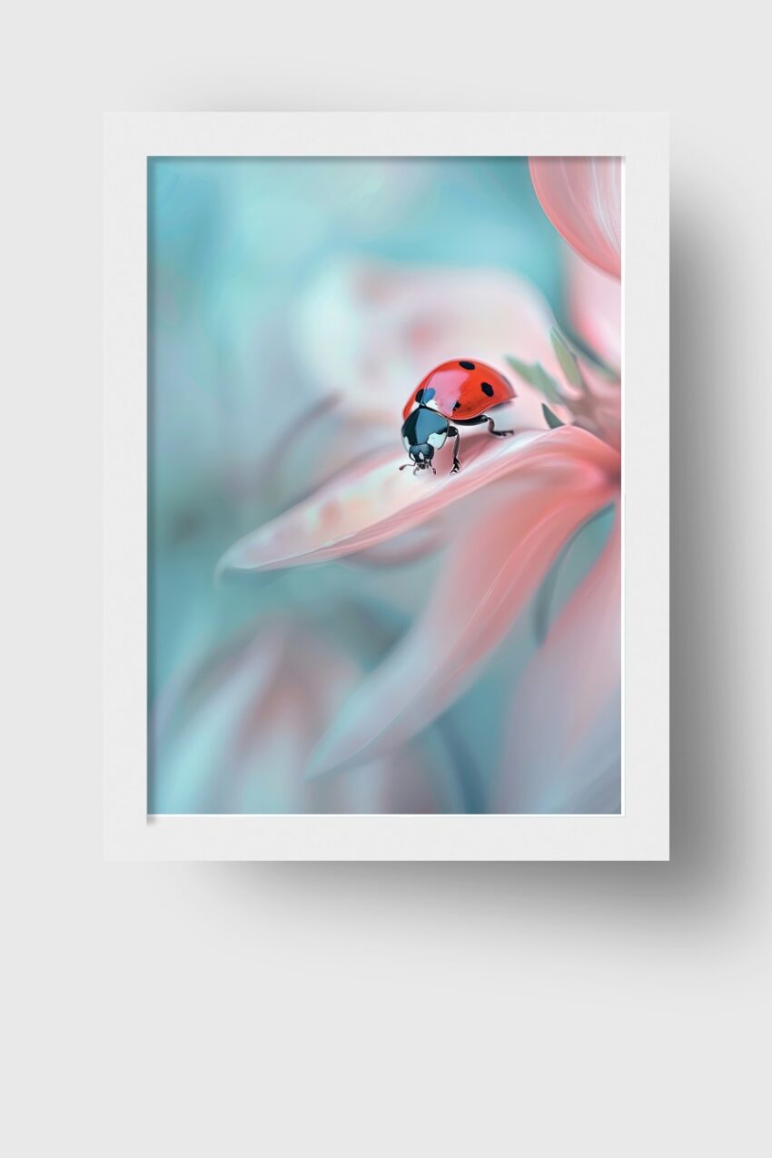 Fotografie Poster Marienkäfer rosa Blüte zart