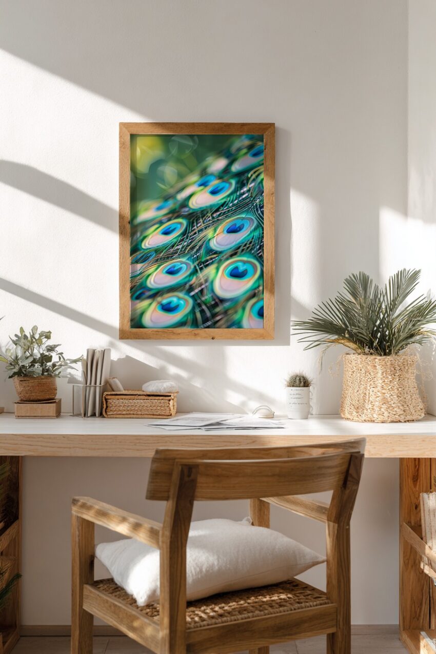 Fotografie Poster Pfauenfedern Detail blau grün