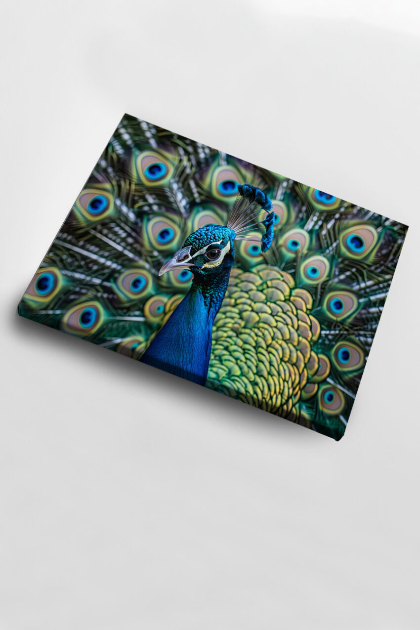 Fotografie Poster Pfau Kopf bunte Federn detailreich