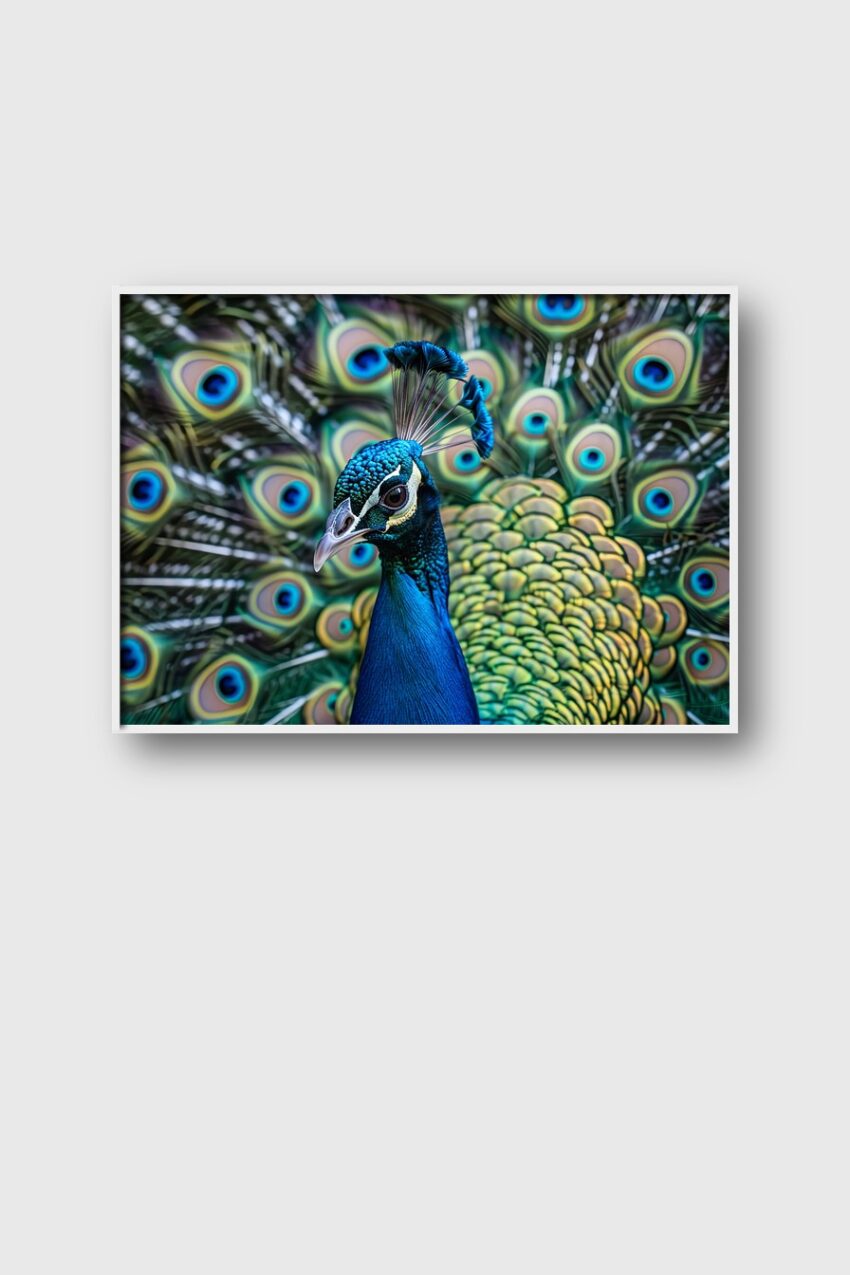 Fotografie Poster Pfau Kopf bunte Federn detailreich