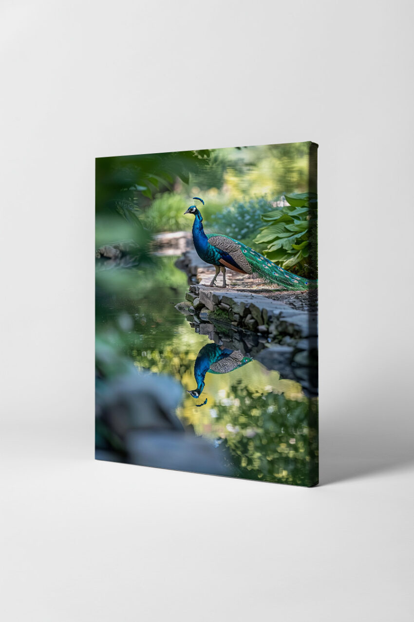 Fotografie Poster Pfau Wasserspiegelung blau grün