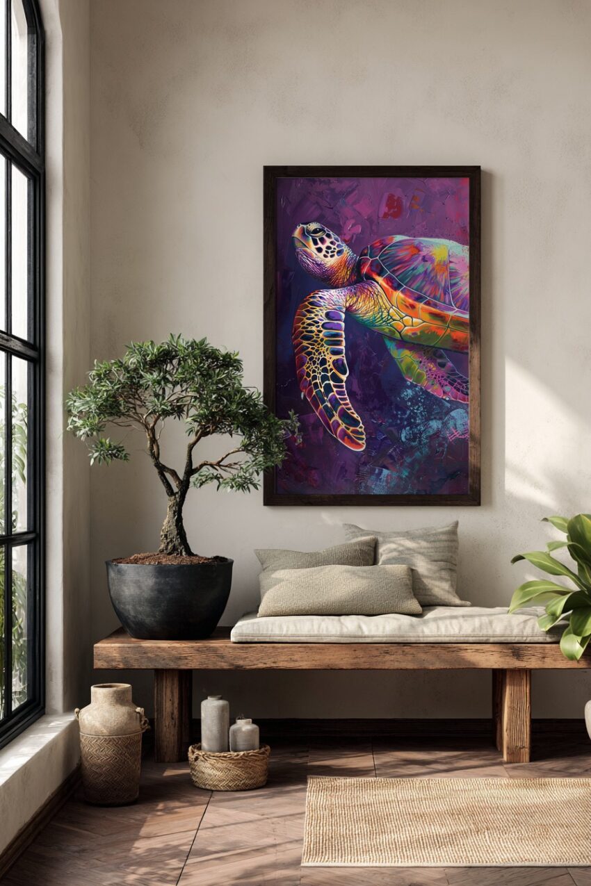 Digitale Kunst Poster Schildkröte bunt farbenfroh