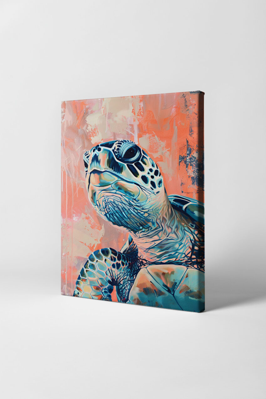 Digitale Kunst Poster Schildkröte Kopf blau orange