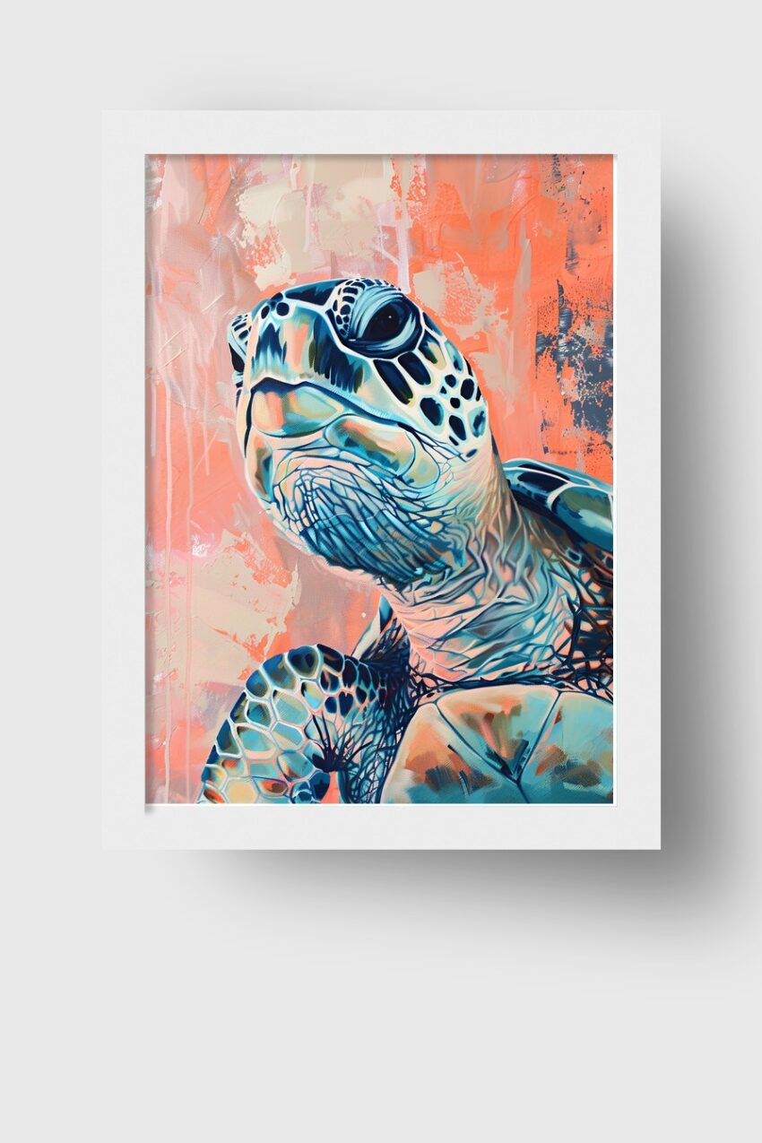 Digitale Kunst Poster Schildkröte Kopf blau orange