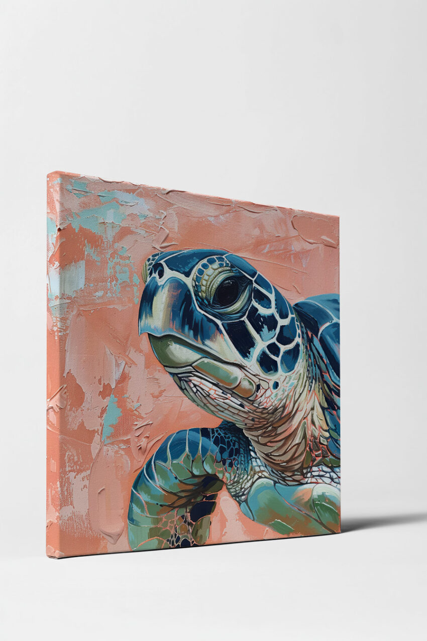 Malerei Poster Schildkröte Detail blau orange kontrastreich