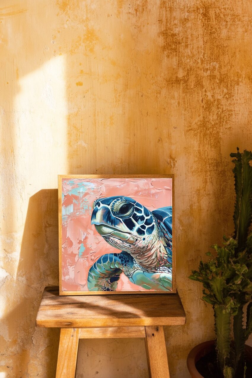 Malerei Poster Schildkröte Detail blau orange kontrastreich