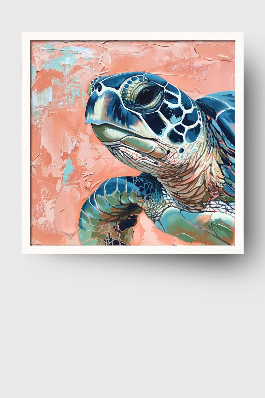 Malerei Poster Schildkröte Detail blau orange kontrastreich