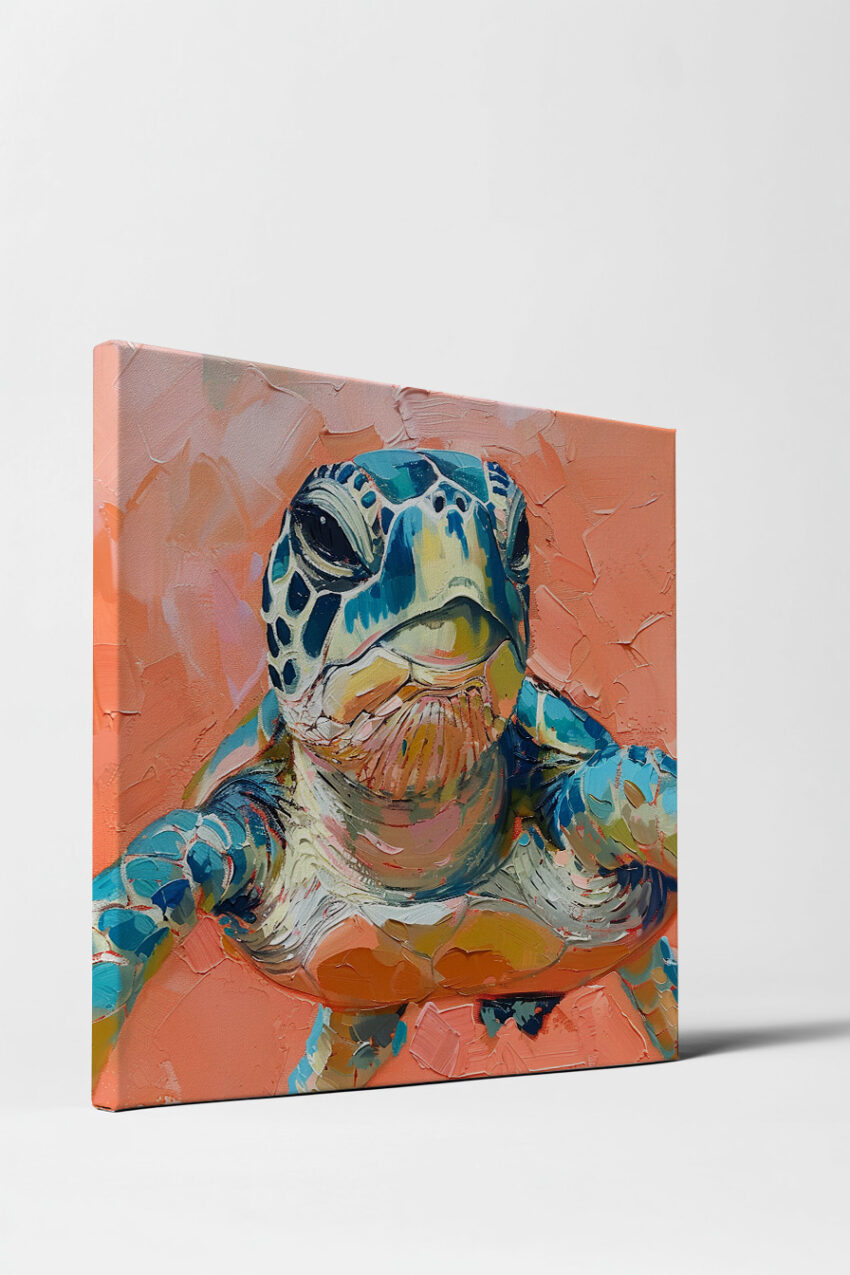 Moderne Poster Meeresschildkröte Nahaufnahme bunt lebendig