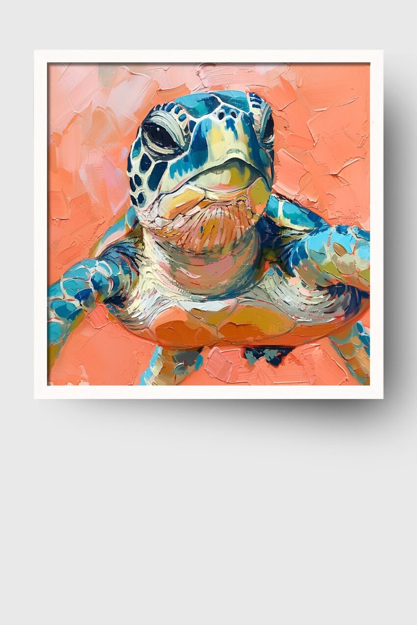 Moderne Poster Meeresschildkröte Nahaufnahme bunt lebendig
