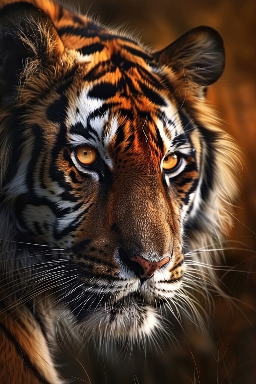 Fotografie Poster Tiger Blick intensiv orange schwarz
