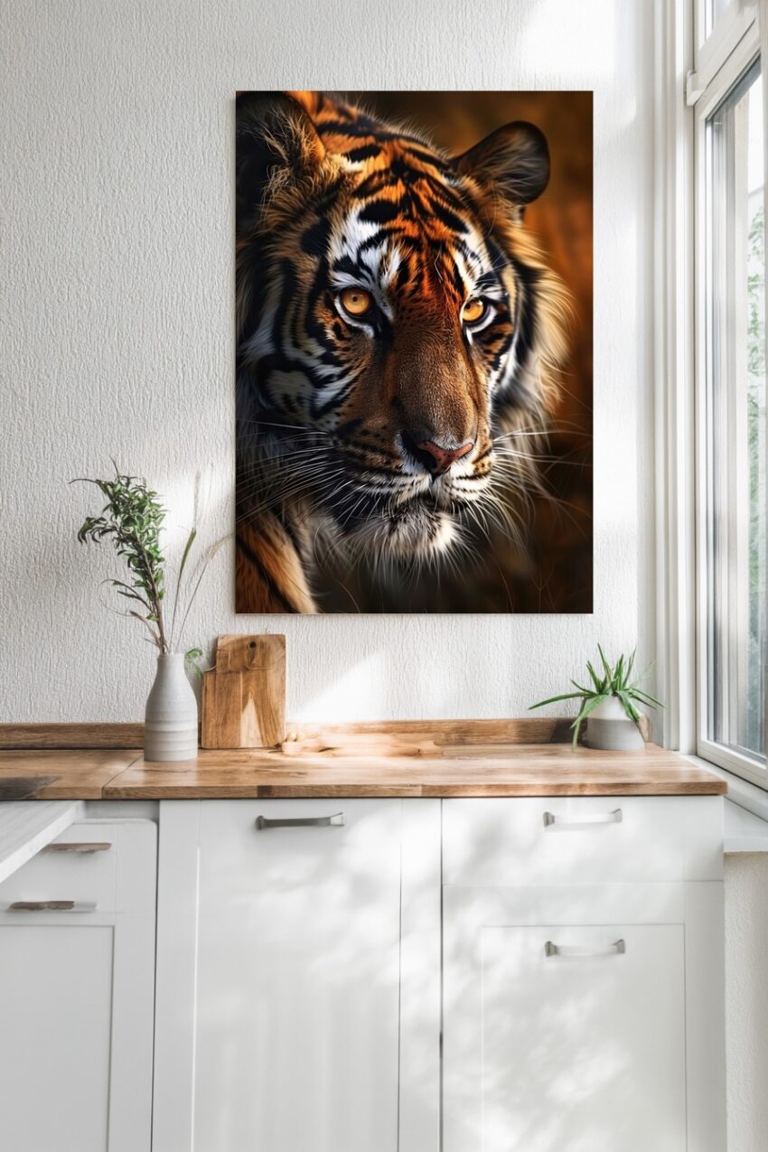Fotografie Poster Tiger Blick intensiv orange schwarz