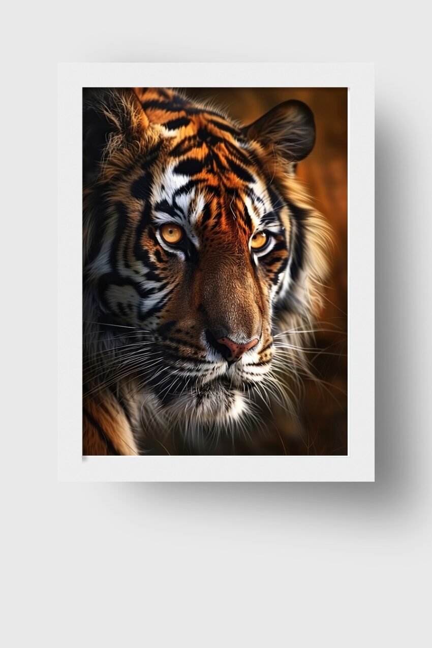 Fotografie Poster Tiger Blick intensiv orange schwarz