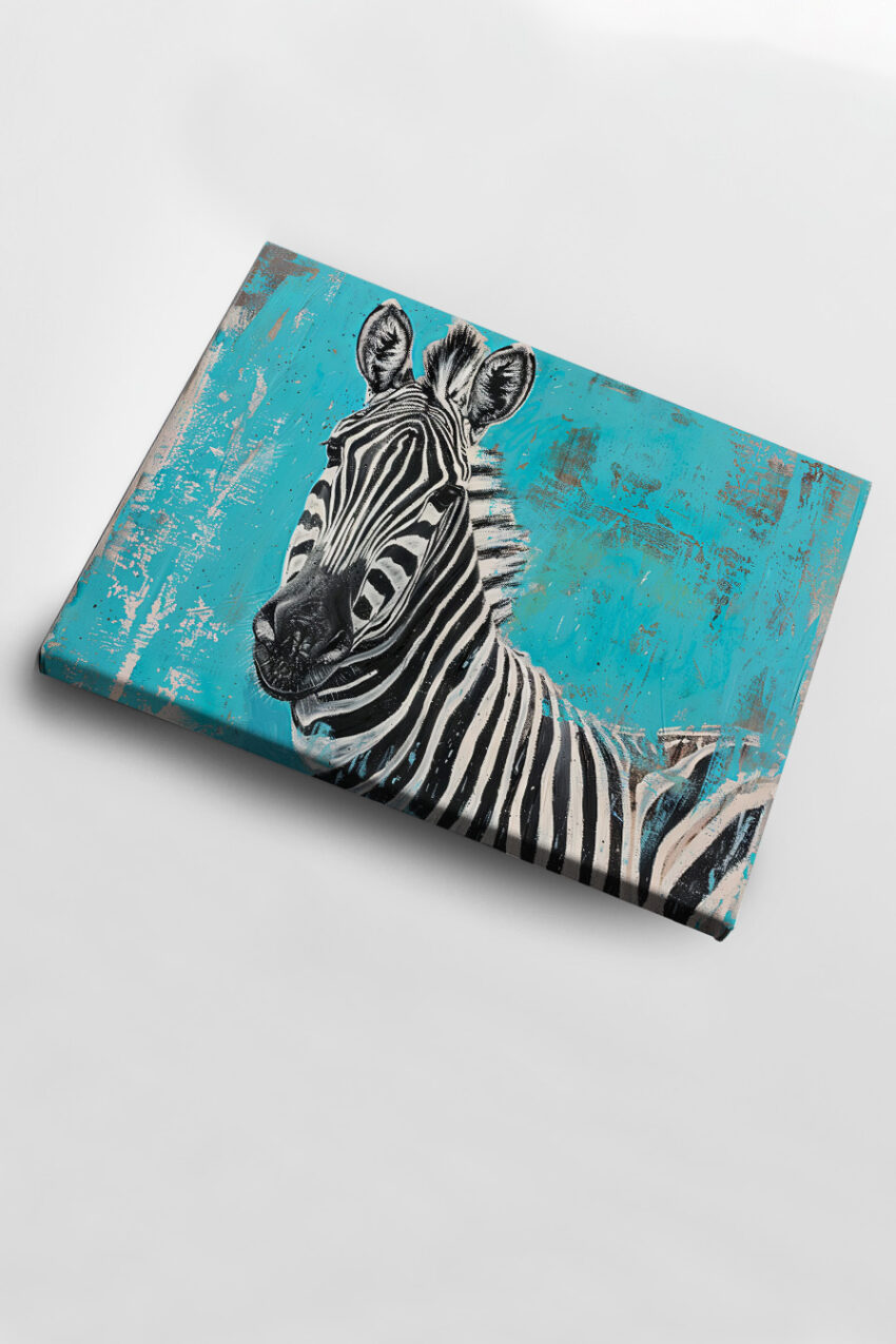 Illustration Poster Zebra schwarz-weiß blau minimalistisch