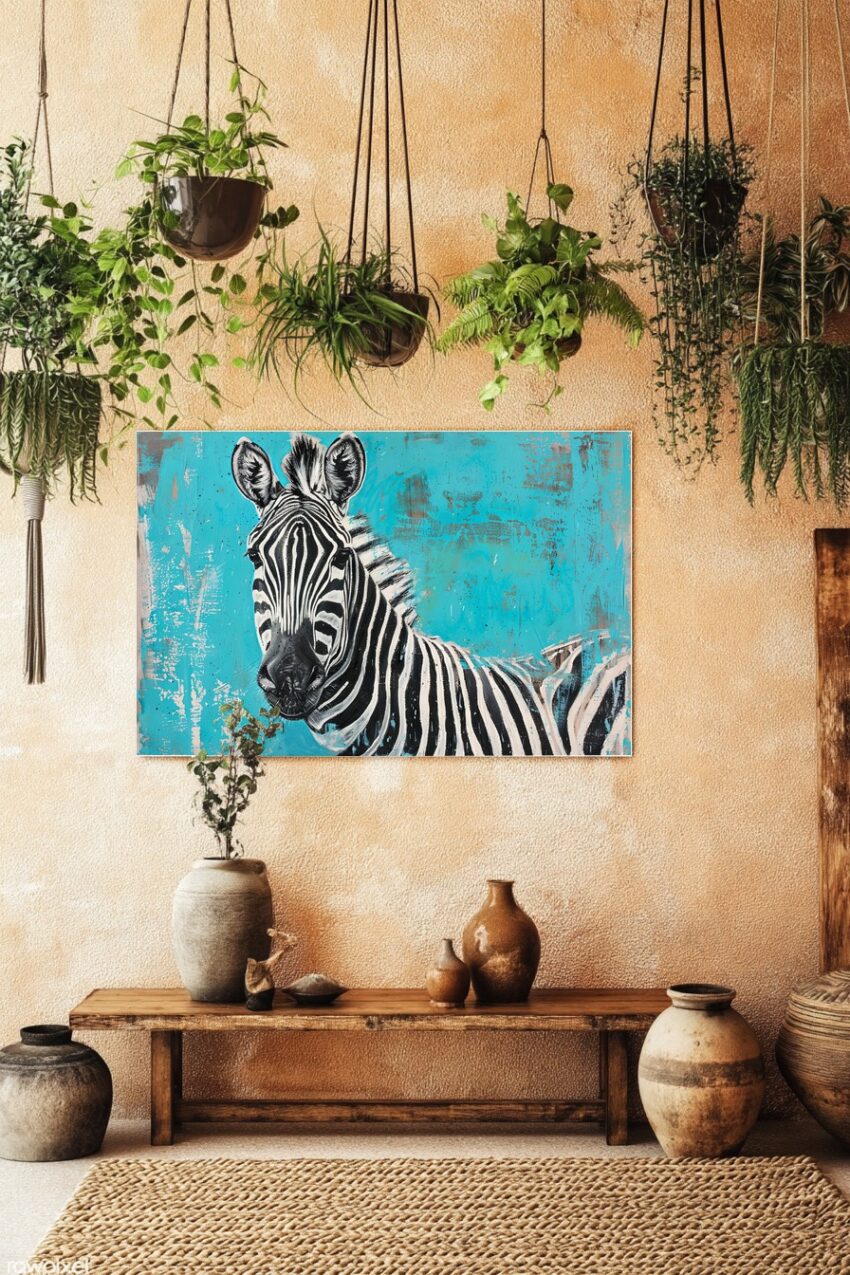 Illustration Poster Zebra schwarz-weiß blau minimalistisch