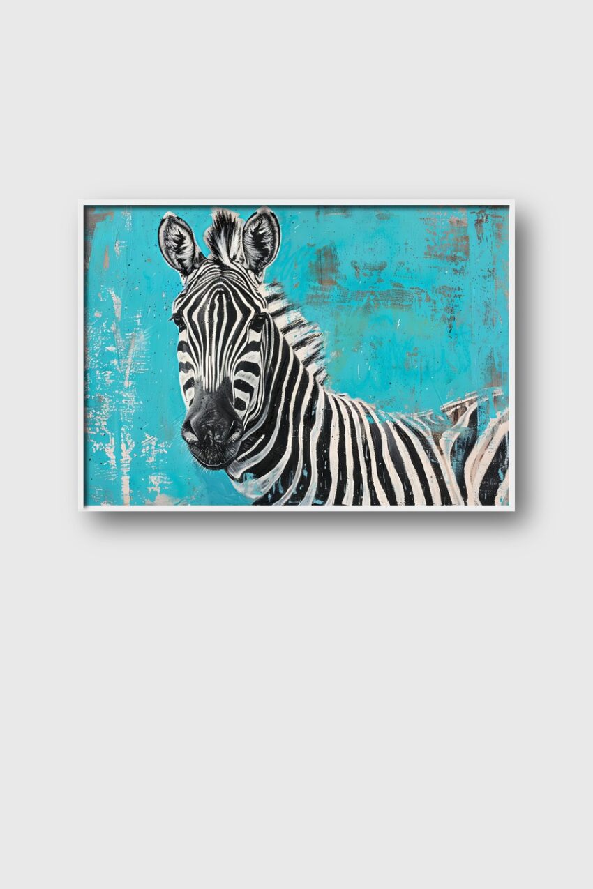 Illustration Poster Zebra schwarz-weiß blau minimalistisch
